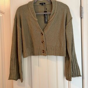 Papermoon Olive Cropped Button-Front Cardigan